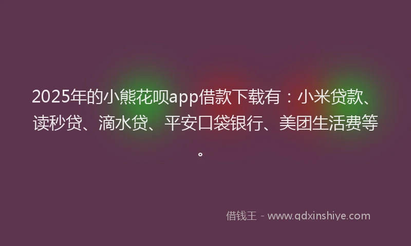 2025年的小熊花呗app借款下载有：小米贷款、读秒贷、滴水贷、平安口袋银行、美团生活费等。