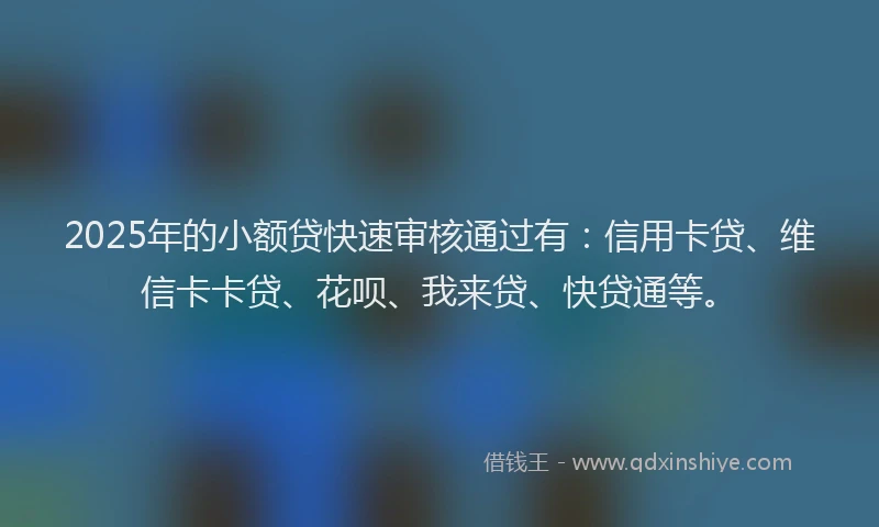 2025年的小额贷快速审核通过有：信用卡贷、维信卡卡贷、花呗、我来贷、快贷通等。