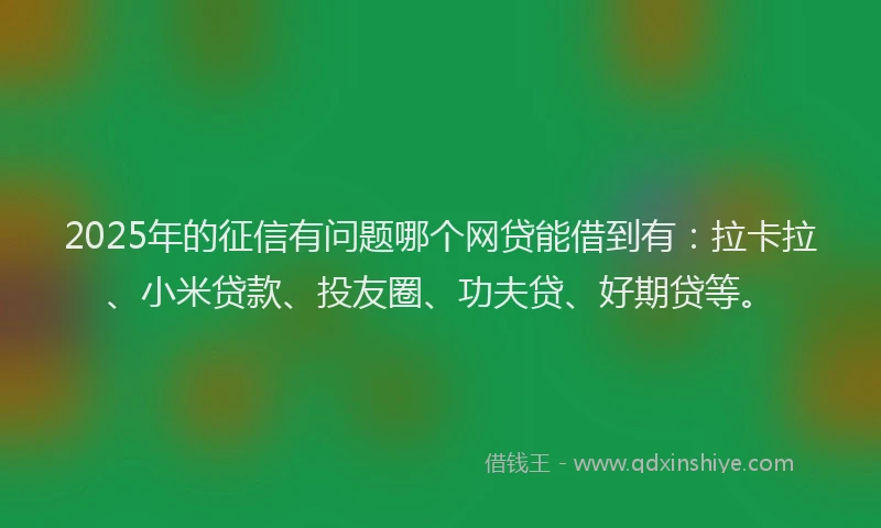 2025年的征信有问题哪个网贷能借到有：拉卡拉、小米贷款、投友圈、功夫贷、好期贷等。