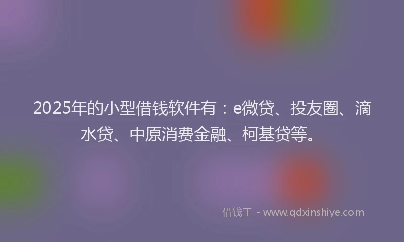 2025年的小型借钱软件有：e微贷、投友圈、滴水贷、中原消费金融、柯基贷等。
