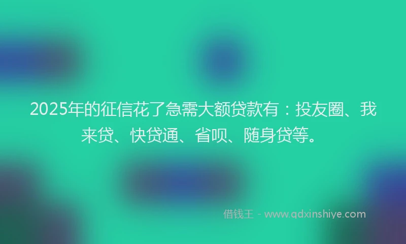 2025年的征信花了急需大额贷款有：投友圈、我来贷、快贷通、省呗、随身贷等。