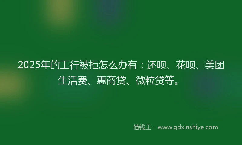 2025年的工行被拒怎么办有：还呗、花呗、美团生活费、惠商贷、微粒贷等。