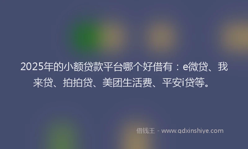 2025年的小额贷款平台哪个好借有：e微贷、我来贷、拍拍贷、美团生活费、平安i贷等。