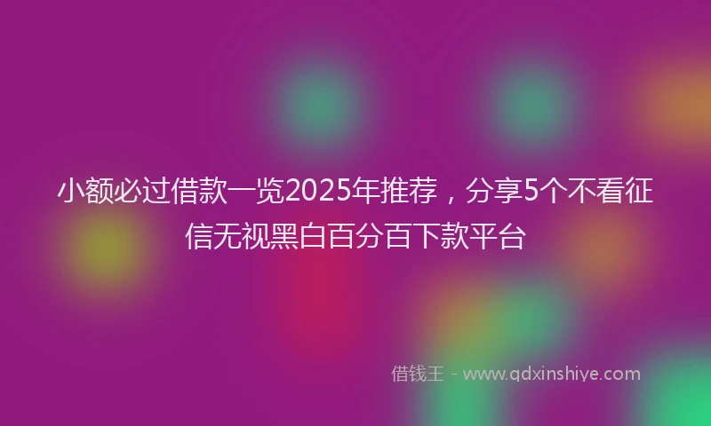 小额必过借款一览2025年推荐，分享5个不看征信无视黑白百分百下款平台