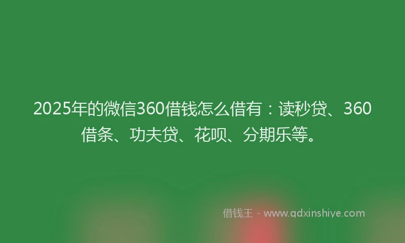 2025年的微信360借钱怎么借有：读秒贷、360借条、功夫贷、花呗、分期乐等。