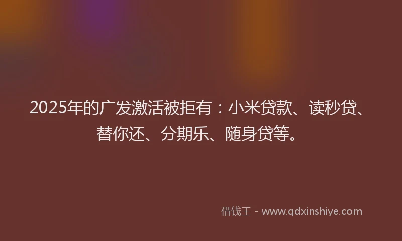 2025年的广发激活被拒有：小米贷款、读秒贷、替你还、分期乐、随身贷等。