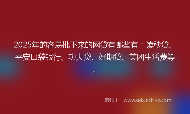 2025年的容易批下来的网贷有哪些有：读秒贷、平安口袋银行、功夫贷、好期贷、美团生活费等。