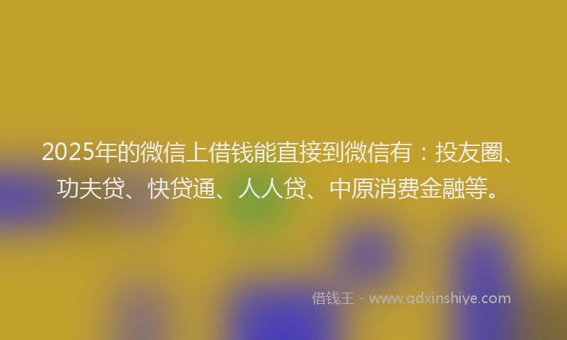 2025年的微信上借钱能直接到微信有：投友圈、功夫贷、快贷通、人人贷、中原消费金融等。