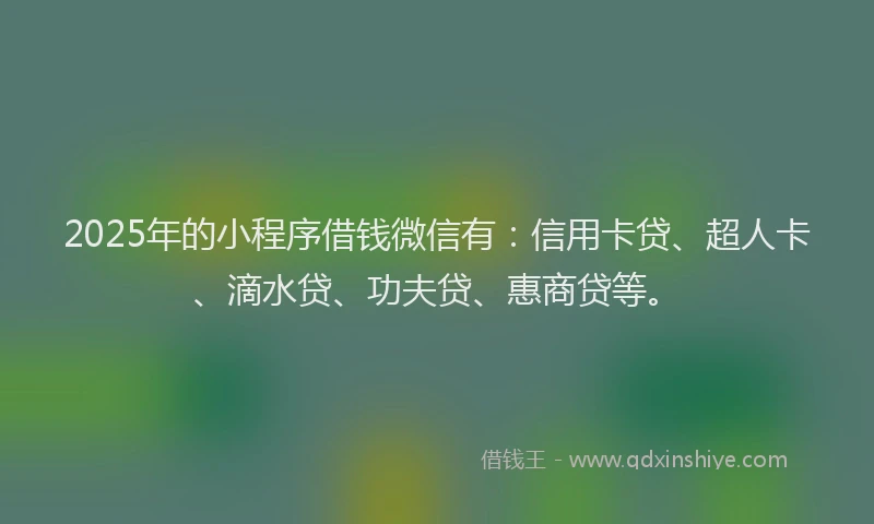 2025年的小程序借钱微信有：信用卡贷、超人卡、滴水贷、功夫贷、惠商贷等。