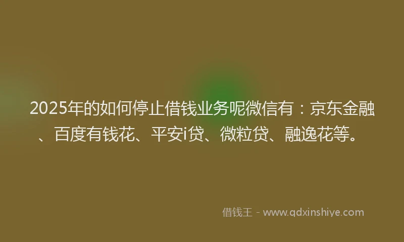 2025年的如何停止借钱业务呢微信有：京东金融、百度有钱花、平安i贷、微粒贷、融逸花等。