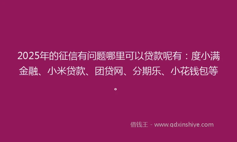 2025年的征信有问题哪里可以贷款呢有：度小满金融、小米贷款、团贷网、分期乐、小花钱包等。