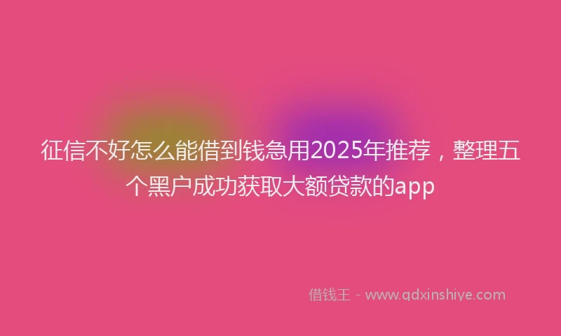 征信不好怎么能借到钱急用2025年推荐，整理五个黑户成功获取大额贷款的app