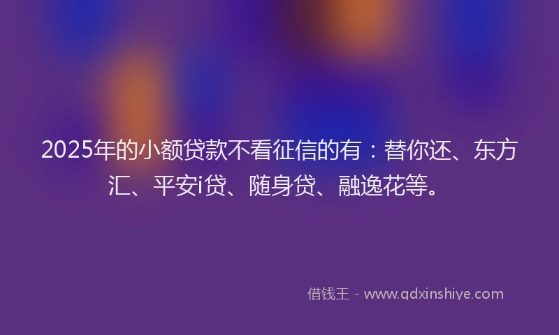 2025年的小额贷款不看征信的有：替你还、东方汇、平安i贷、随身贷、融逸花等。