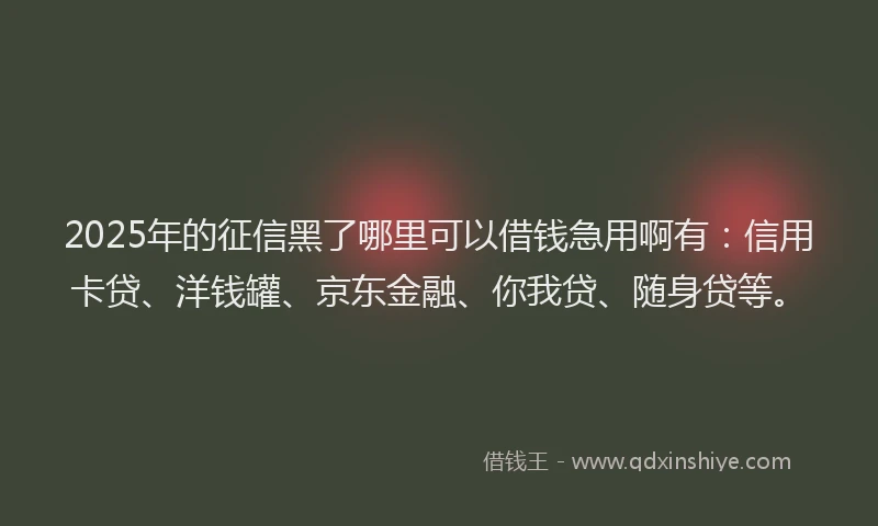 2025年的征信黑了哪里可以借钱急用啊有：信用卡贷、洋钱罐、京东金融、你我贷、随身贷等。