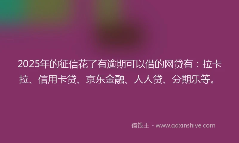 2025年的征信花了有逾期可以借的网贷有：拉卡拉、信用卡贷、京东金融、人人贷、分期乐等。