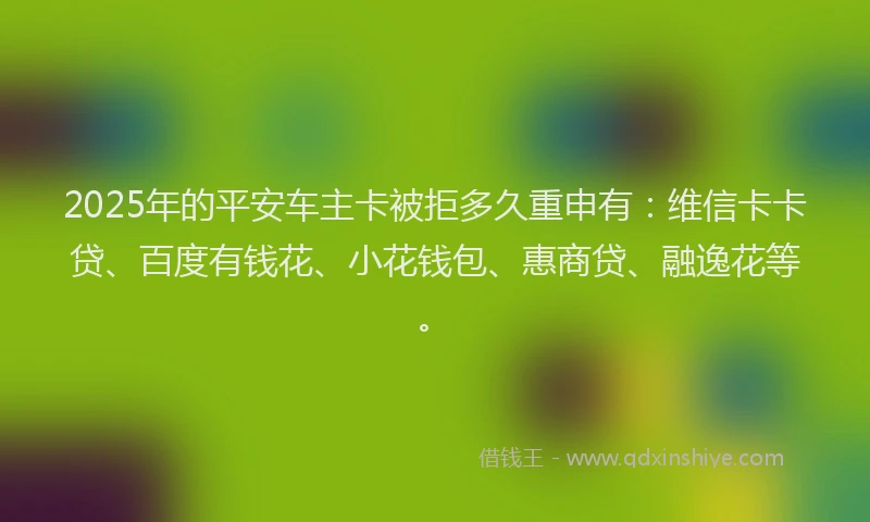 2025年的平安车主卡被拒多久重申有：维信卡卡贷、百度有钱花、小花钱包、惠商贷、融逸花等。