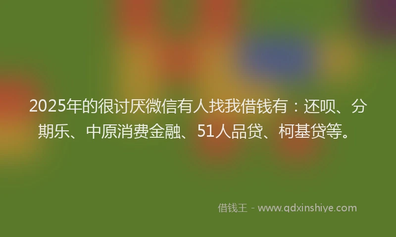 2025年的很讨厌微信有人找我借钱有：还呗、分期乐、中原消费金融、51人品贷、柯基贷等。