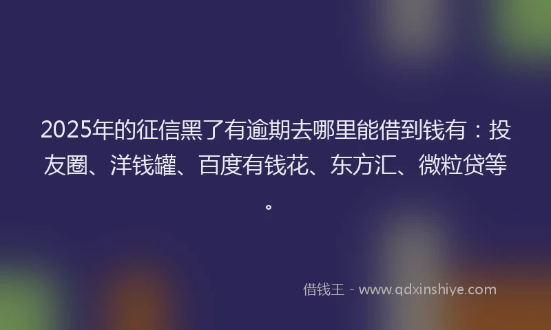 2025年的征信黑了有逾期去哪里能借到钱有：投友圈、洋钱罐、百度有钱花、东方汇、微粒贷等。