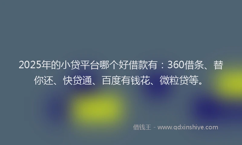 2025年的小贷平台哪个好借款有：360借条、替你还、快贷通、百度有钱花、微粒贷等。