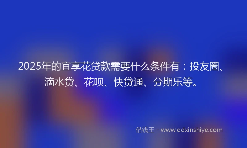 2025年的宜享花贷款需要什么条件有：投友圈、滴水贷、花呗、快贷通、分期乐等。