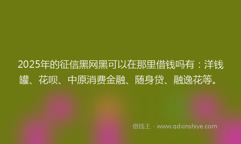 2025年的征信黑网黑可以在那里借钱吗有：洋钱罐、花呗、中原消费金融、随身贷、融逸花等。