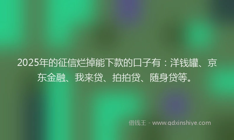 2025年的征信烂掉能下款的口子有：洋钱罐、京东金融、我来贷、拍拍贷、随身贷等。