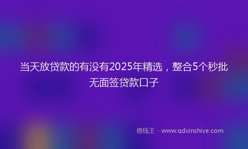 当天放贷款的有没有2025年精选，整合5个秒批无面签贷款口子