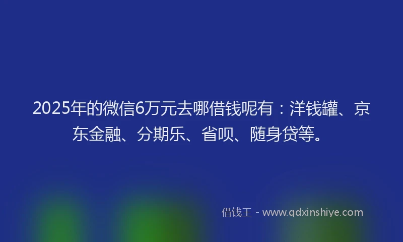 2025年的微信6万元去哪借钱呢有：洋钱罐、京东金融、分期乐、省呗、随身贷等。
