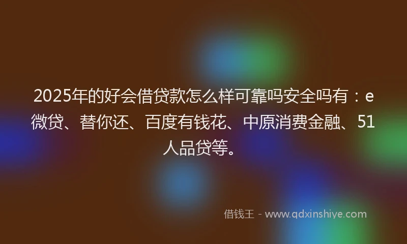 2025年的好会借贷款怎么样可靠吗安全吗有：e微贷、替你还、百度有钱花、中原消费金融、51人品贷等。