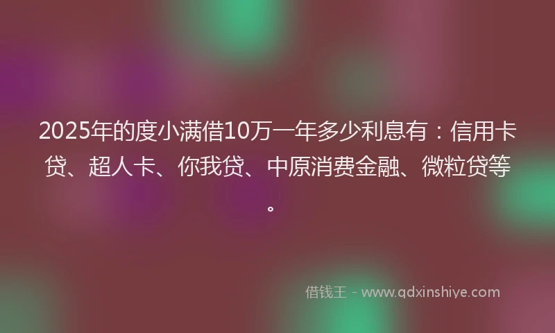 2025年的度小满借10万一年多少利息有：信用卡贷、超人卡、你我贷、中原消费金融、微粒贷等。