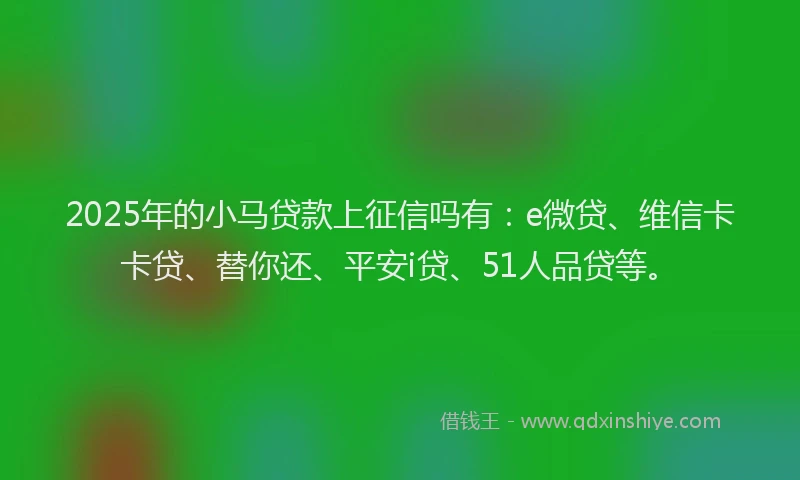 2025年的小马贷款上征信吗有：e微贷、维信卡卡贷、替你还、平安i贷、51人品贷等。
