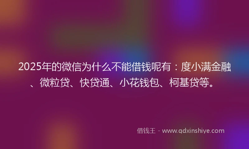 2025年的微信为什么不能借钱呢有：度小满金融、微粒贷、快贷通、小花钱包、柯基贷等。