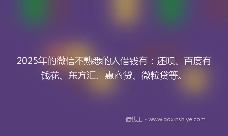 2025年的微信不熟悉的人借钱有：还呗、百度有钱花、东方汇、惠商贷、微粒贷等。