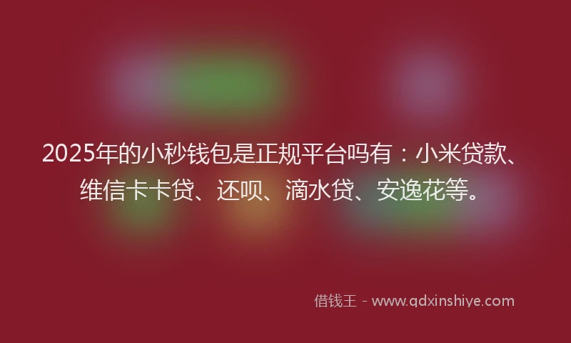 2025年的小秒钱包是正规平台吗有：小米贷款、维信卡卡贷、还呗、滴水贷、安逸花等。