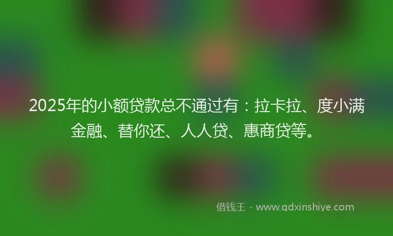 2025年的小额贷款总不通过有：拉卡拉、度小满金融、替你还、人人贷、惠商贷等。