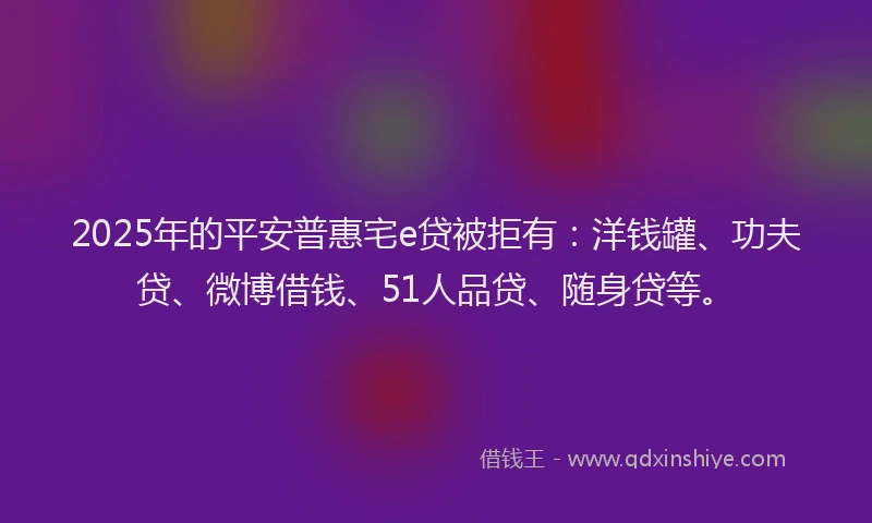 2025年的平安普惠宅e贷被拒有：洋钱罐、功夫贷、微博借钱、51人品贷、随身贷等。