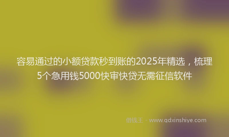 容易通过的小额贷款秒到账的2025年精选，梳理5个急用钱5000快审快贷无需征信软件