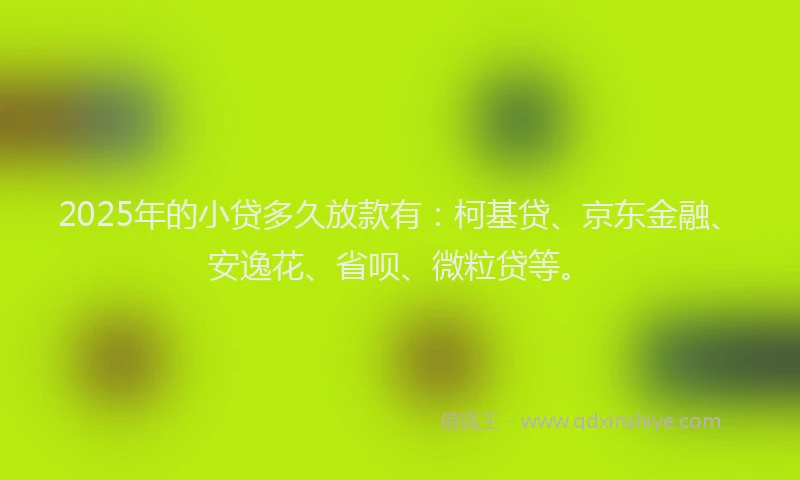 2025年的小贷多久放款有：柯基贷、京东金融、安逸花、省呗、微粒贷等。