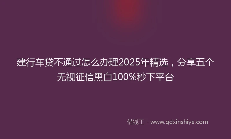 建行车贷不通过怎么办理2025年精选，分享五个无视征信黑白100%秒下平台