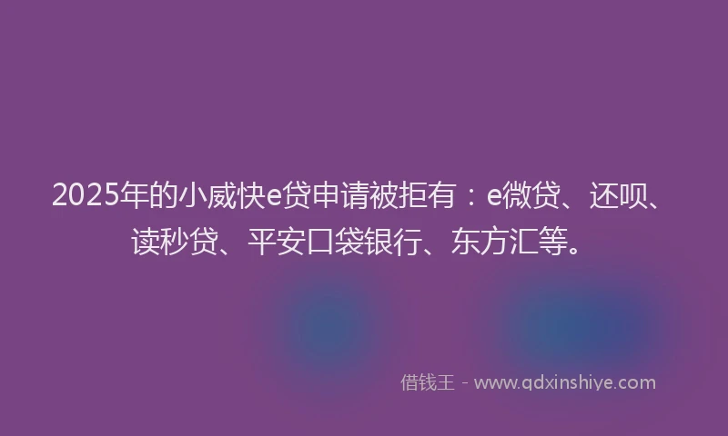 2025年的小威快e贷申请被拒有：e微贷、还呗、读秒贷、平安口袋银行、东方汇等。