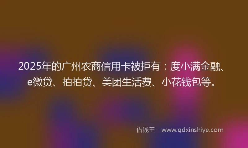 2025年的广州农商信用卡被拒有：度小满金融、e微贷、拍拍贷、美团生活费、小花钱包等。