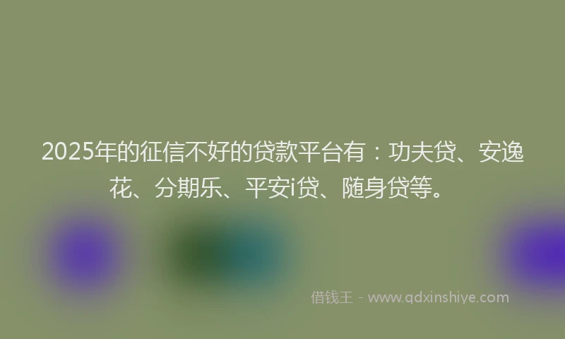 2025年的征信不好的贷款平台有：功夫贷、安逸花、分期乐、平安i贷、随身贷等。