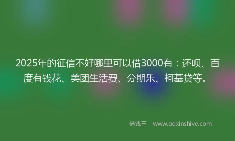 2025年的征信不好哪里可以借3000有：还呗、百度有钱花、美团生活费、分期乐、柯基贷等。