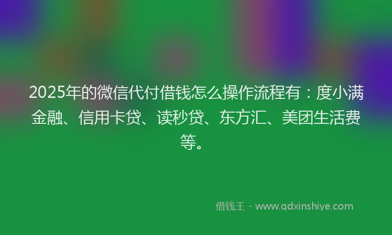 2025年的微信代付借钱怎么操作流程有：度小满金融、信用卡贷、读秒贷、东方汇、美团生活费等。