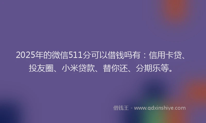2025年的微信511分可以借钱吗有：信用卡贷、投友圈、小米贷款、替你还、分期乐等。