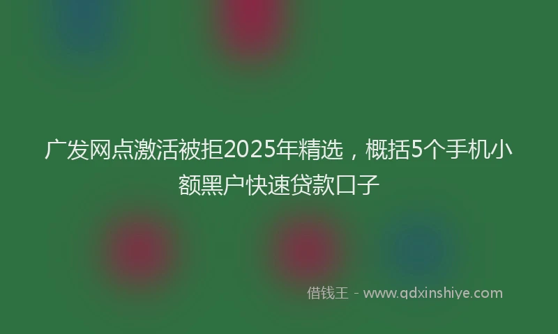 广发网点激活被拒2025年精选，概括5个手机小额黑户快速贷款口子