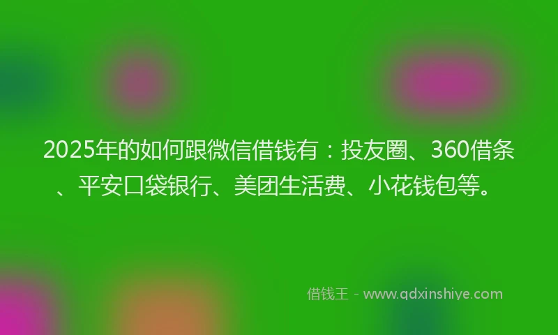 2025年的如何跟微信借钱有：投友圈、360借条、平安口袋银行、美团生活费、小花钱包等。