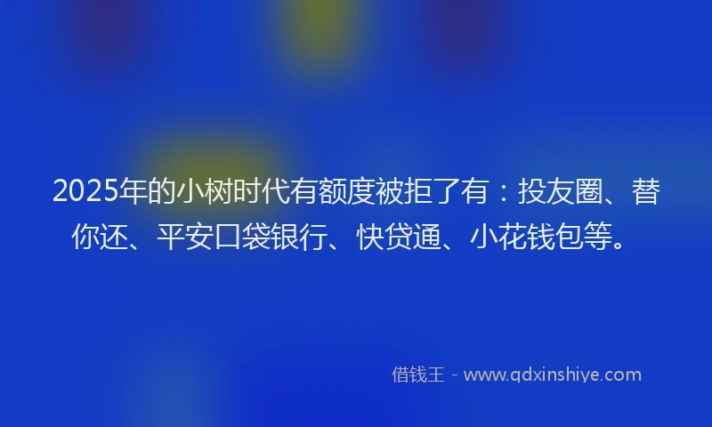 2025年的小树时代有额度被拒了有：投友圈、替你还、平安口袋银行、快贷通、小花钱包等。