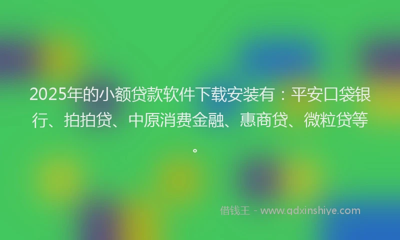 2025年的小额贷款软件下载安装有：平安口袋银行、拍拍贷、中原消费金融、惠商贷、微粒贷等。