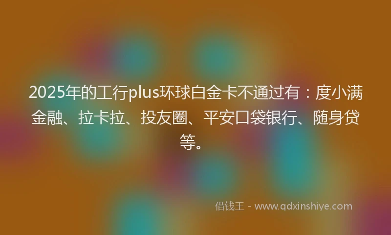 2025年的工行plus环球白金卡不通过有：度小满金融、拉卡拉、投友圈、平安口袋银行、随身贷等。